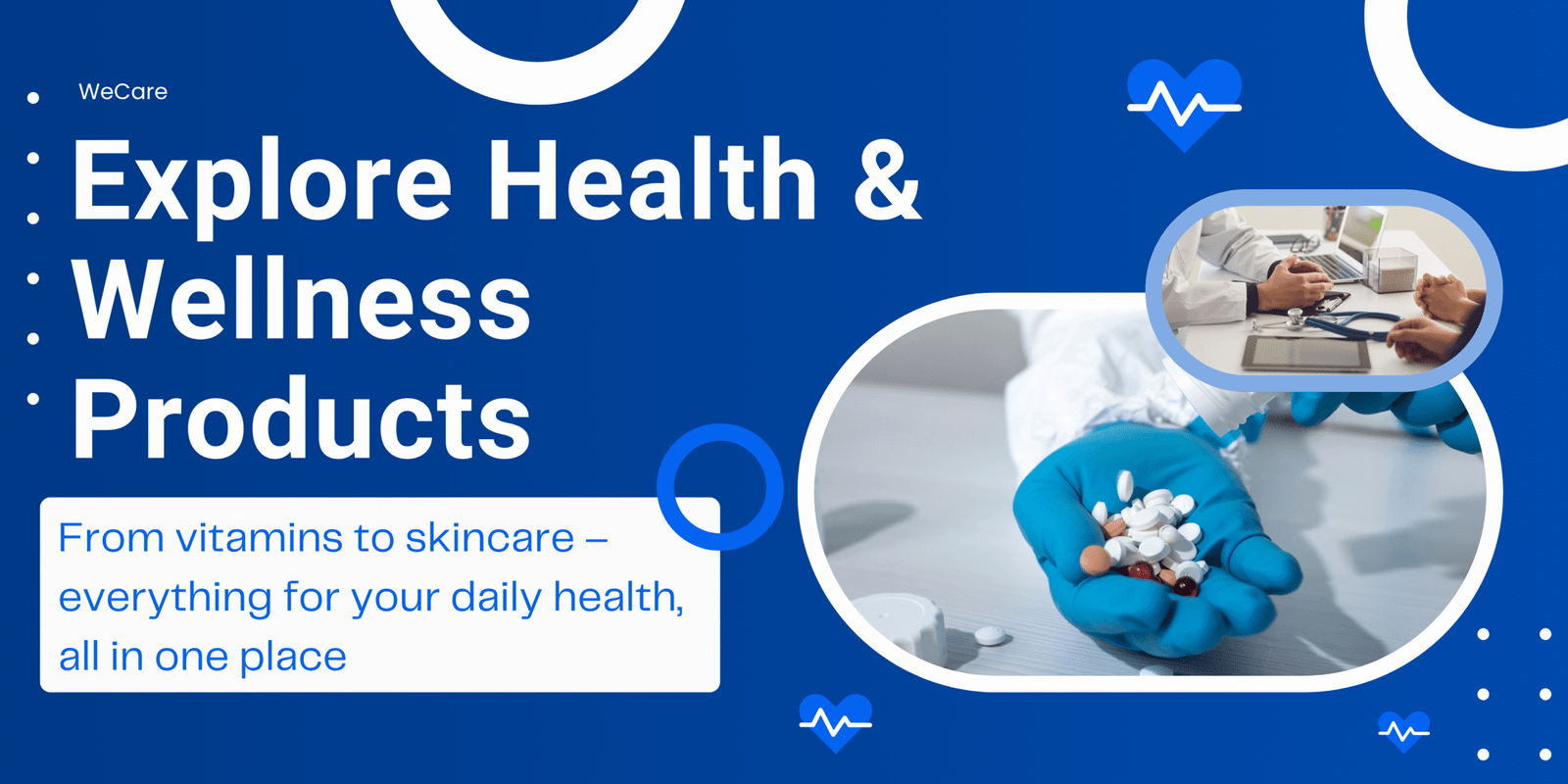 Blue and White Geometric Health Medical Services Banner Landscape