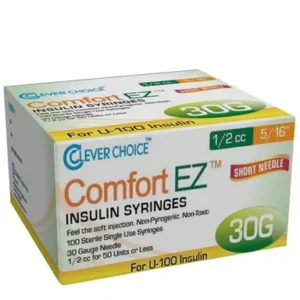 ComfortEZ Insulin Syringes 30G, 0.5cc, 5/16", Box of 100