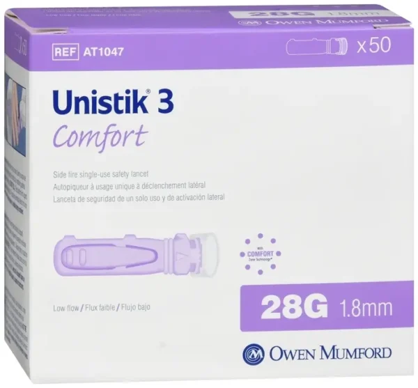 Unistik 3 Gentle 28G Safety Lancets – Pack of 50