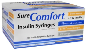 SureComfort 30G Insulin Syringes 1/2cc with 5/16" Needle – Pack of 100