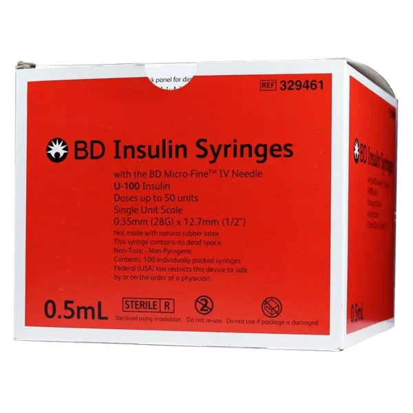 BD Micro-Fine IV Lo-Dose Insulin Syringe 28G, 1/2cc, 1/2" – Pack of 100