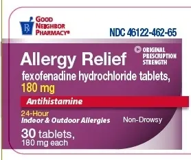 GNP Fexofenadine Hydrochloride 180mg Allergy Relief Tablets – 30 Count