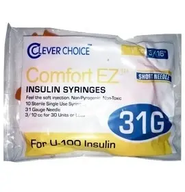 Clever Choice ComfortEZ 31G Insulin Syringes 1cc 5/16" – Pack of 10